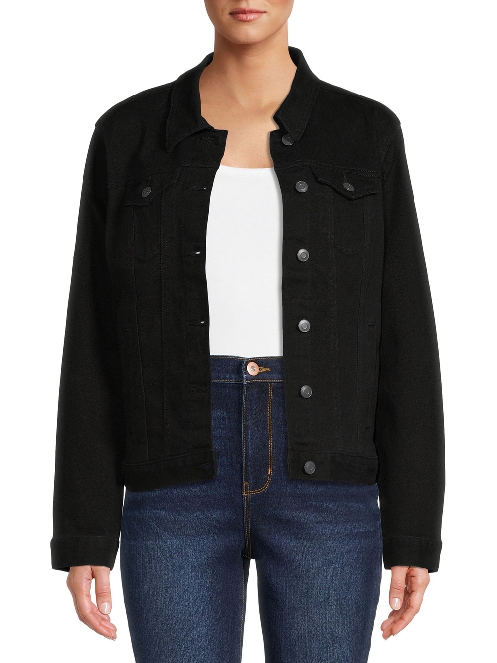 Time and Tru Black Denim Jacket with Button Front